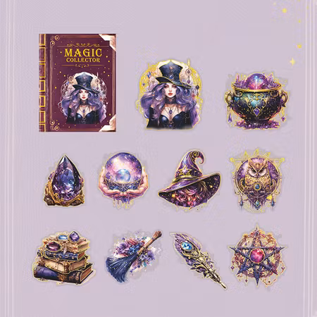 Stickers till scrapbooking - Magi tema - mörk violett - 10st