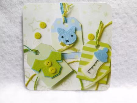 DIY tags/etiketter - baby grön/blå - 6 tags