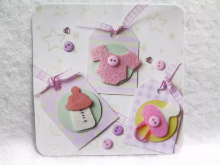 DIY tags/etiketter - baby rosa - 6 tags