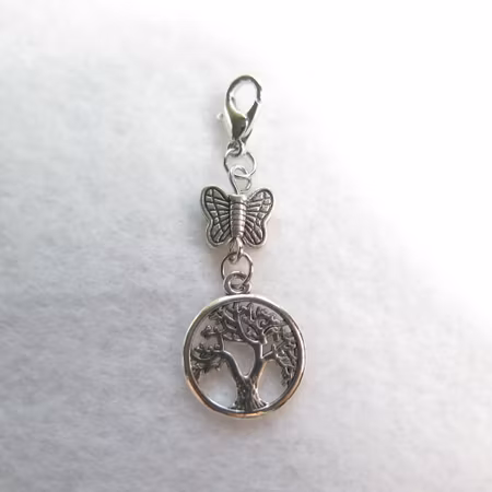Charms - Berlock - livets träd med fjäril, hummer lås- antik silver