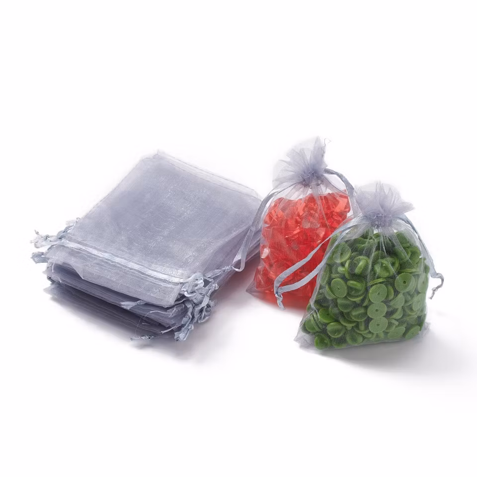Organza / smycke påse ljus grå ca12x9, 5-pack