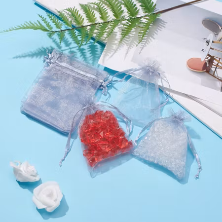 Organza / smycke påse ljus grå ca12x9, 5-pack