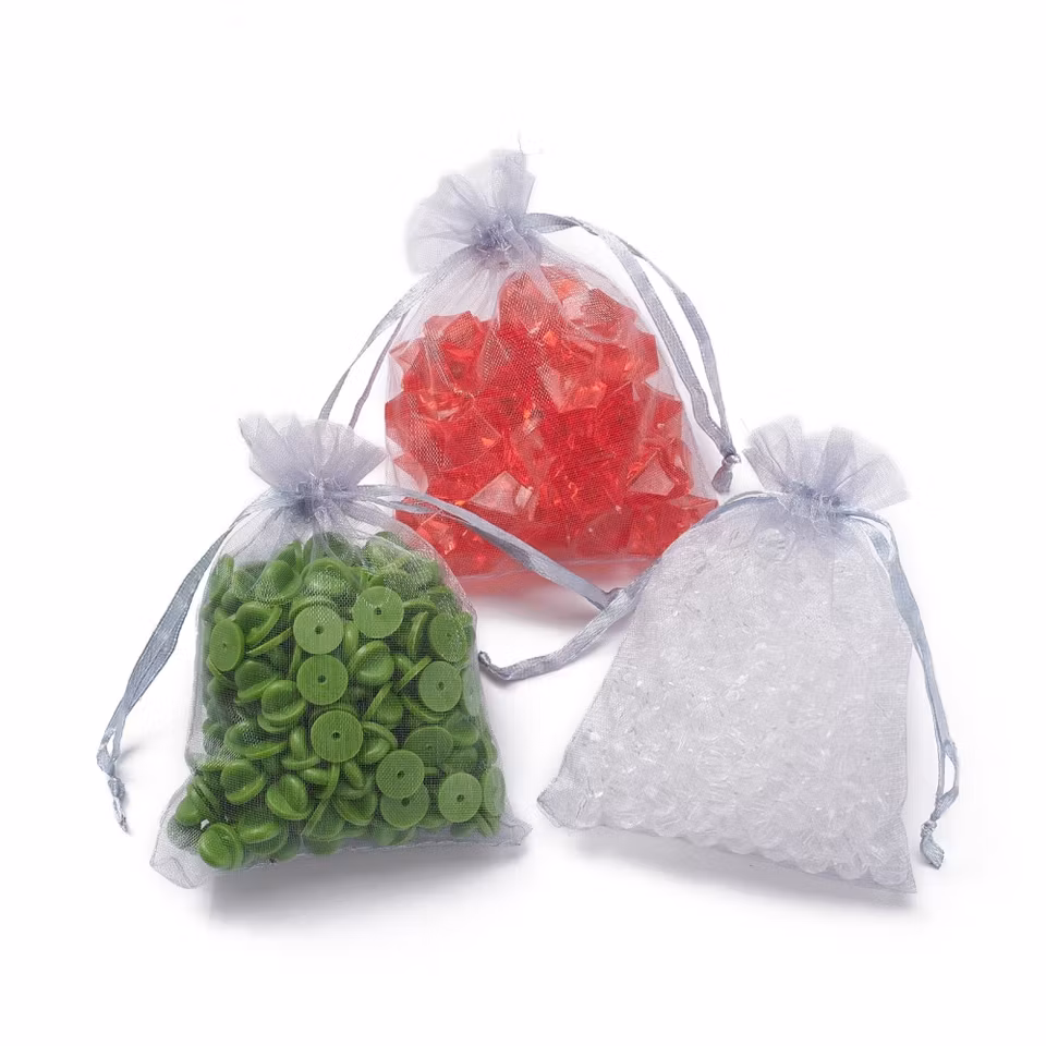 Organza / smycke påse ljus grå ca12x9, 5-pack
