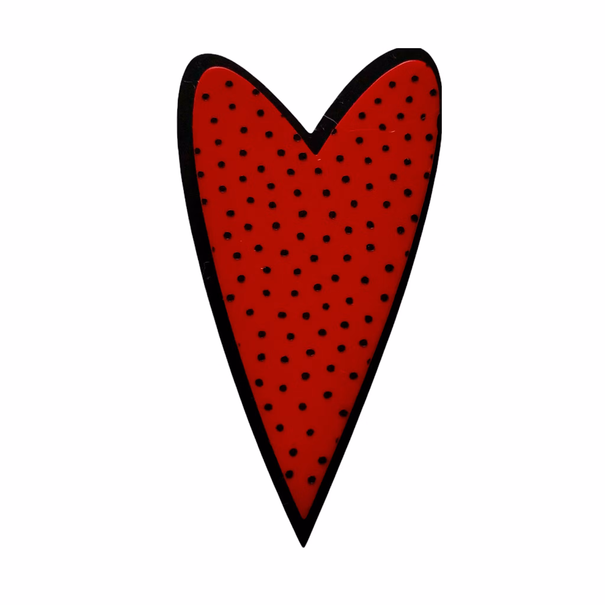 Stor brosch med rött prickigt hjärta i plexi