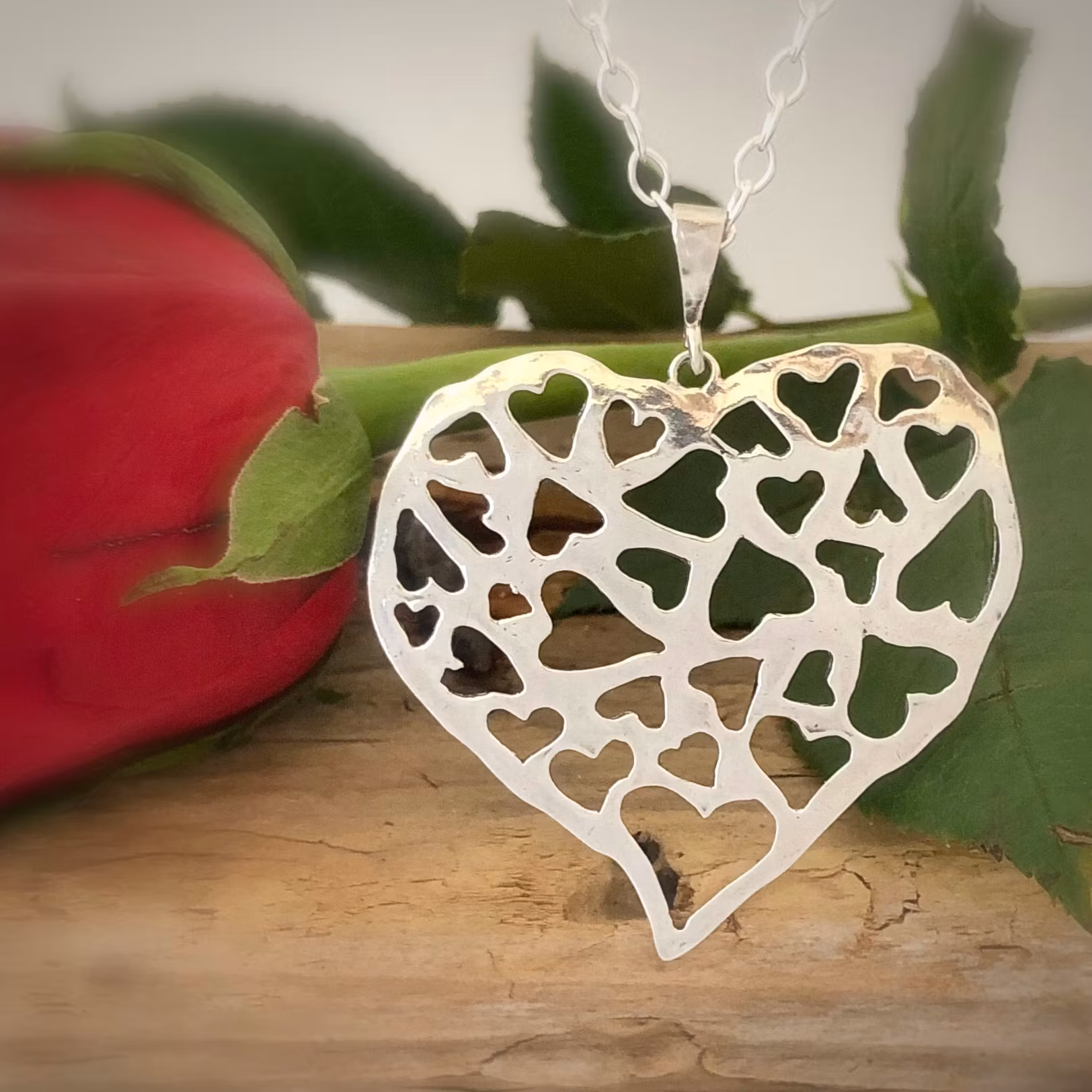 Nicole - Långt halsband (70 cm) med stort vackert hjärthänge