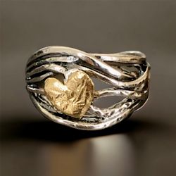 Golden heart - Silverring med guldpläterat hjärta