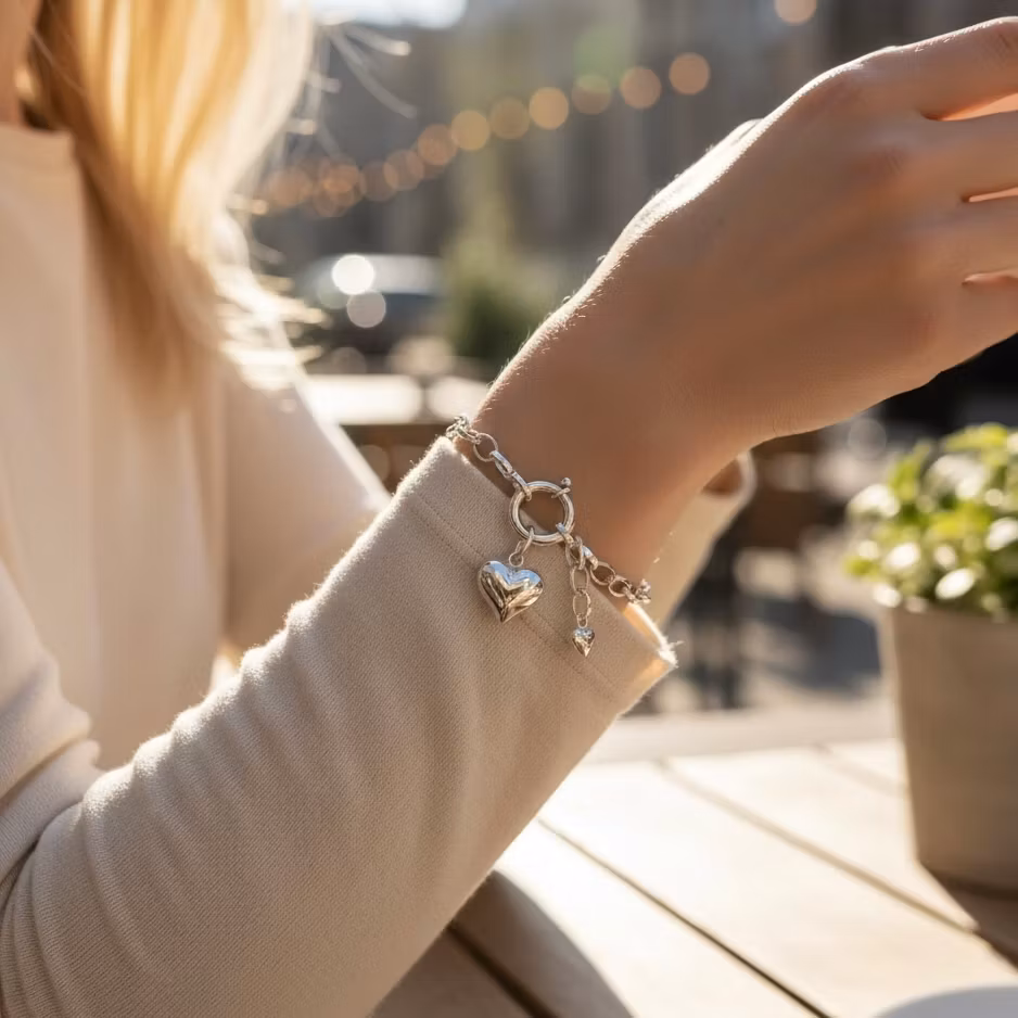 Sara - Snyggt armband med ringlås och hjärta