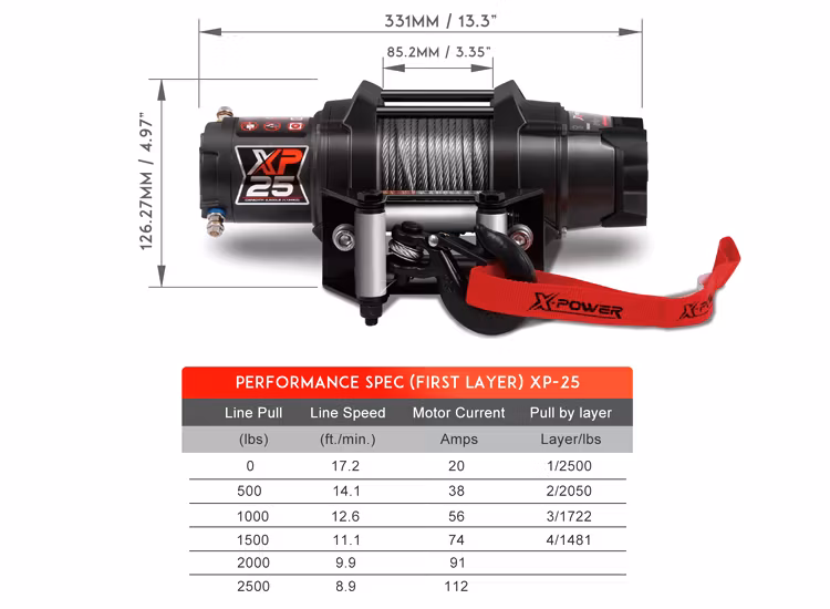 X-Power XP-25 2500LBS el vinsch 12V 15.5m Vajer
