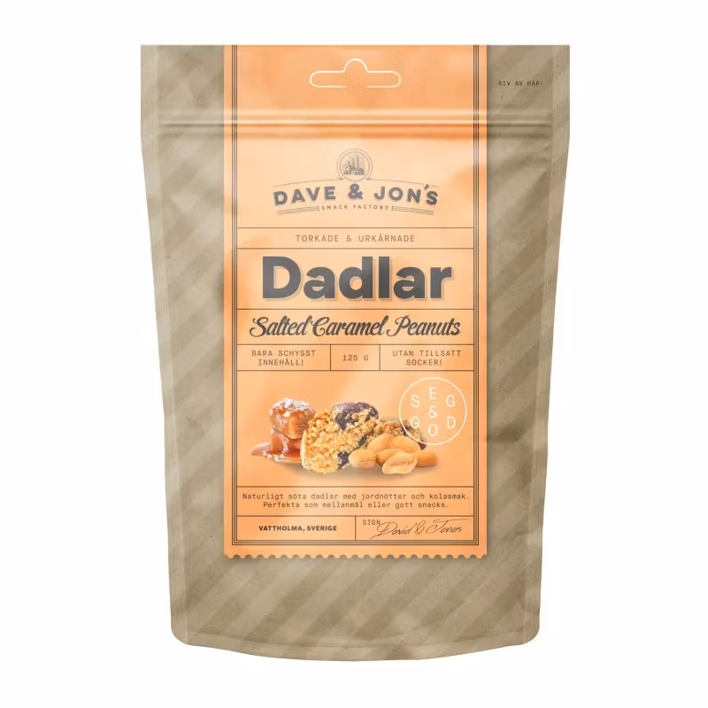Dadels met gezouten karamelpinda's van Dave & Jon - 125 gram