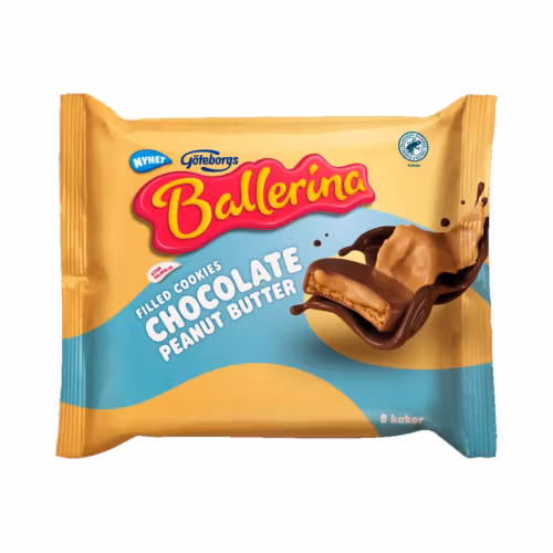 Galletas rellenas de bailarinas Kex de Gotemburgo con chocolate y mantequilla de maní - 128 gramos