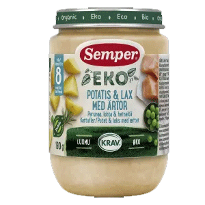 Pommes de terre et saumon bio Semper aux petits pois, 8 mois - 190 g