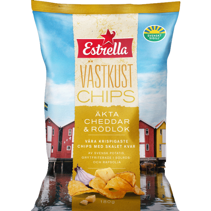 Estrella West Coast Chips, Real Cheddar And Red Onion - 180 grams