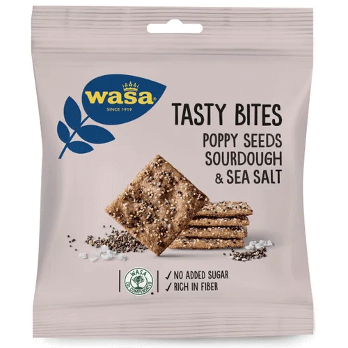 Wasa Tasty Bites, semillas de amapola, masa madre y sal marina - 50 gramos