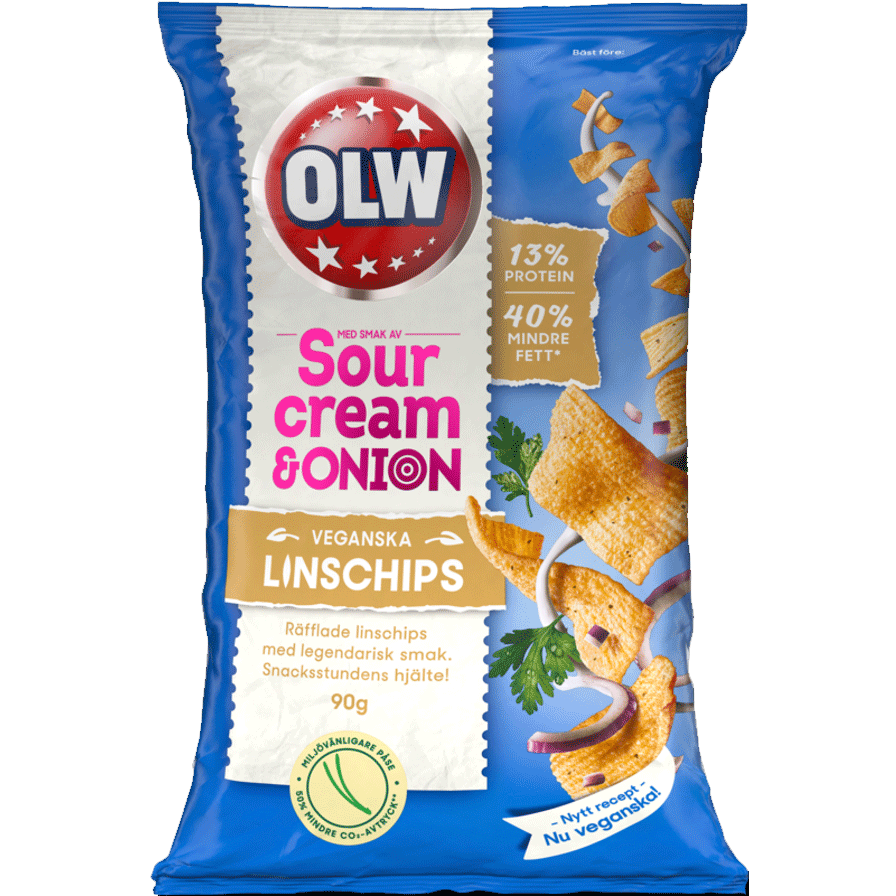 Chips de lentejas OLW con crema agria y cebolla - 90 gramos