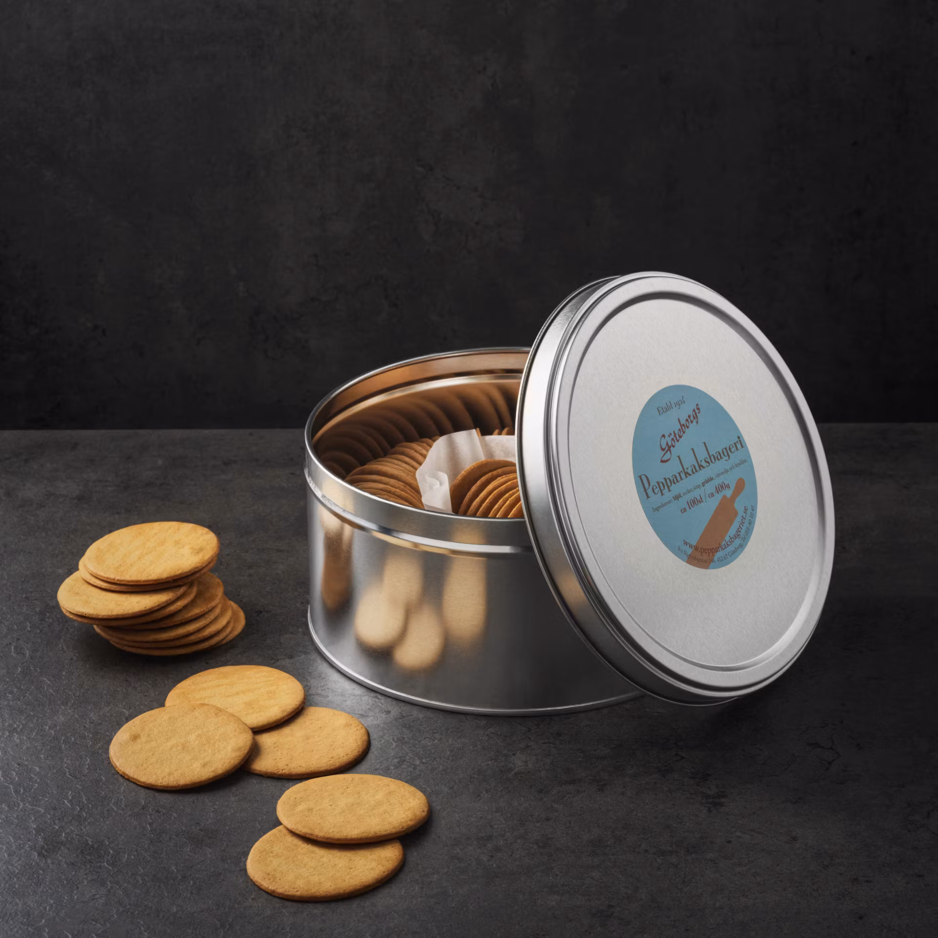 Göteborgs Pepparkaksbageri Ginger Thins Tin, piccolo - 100 pz
