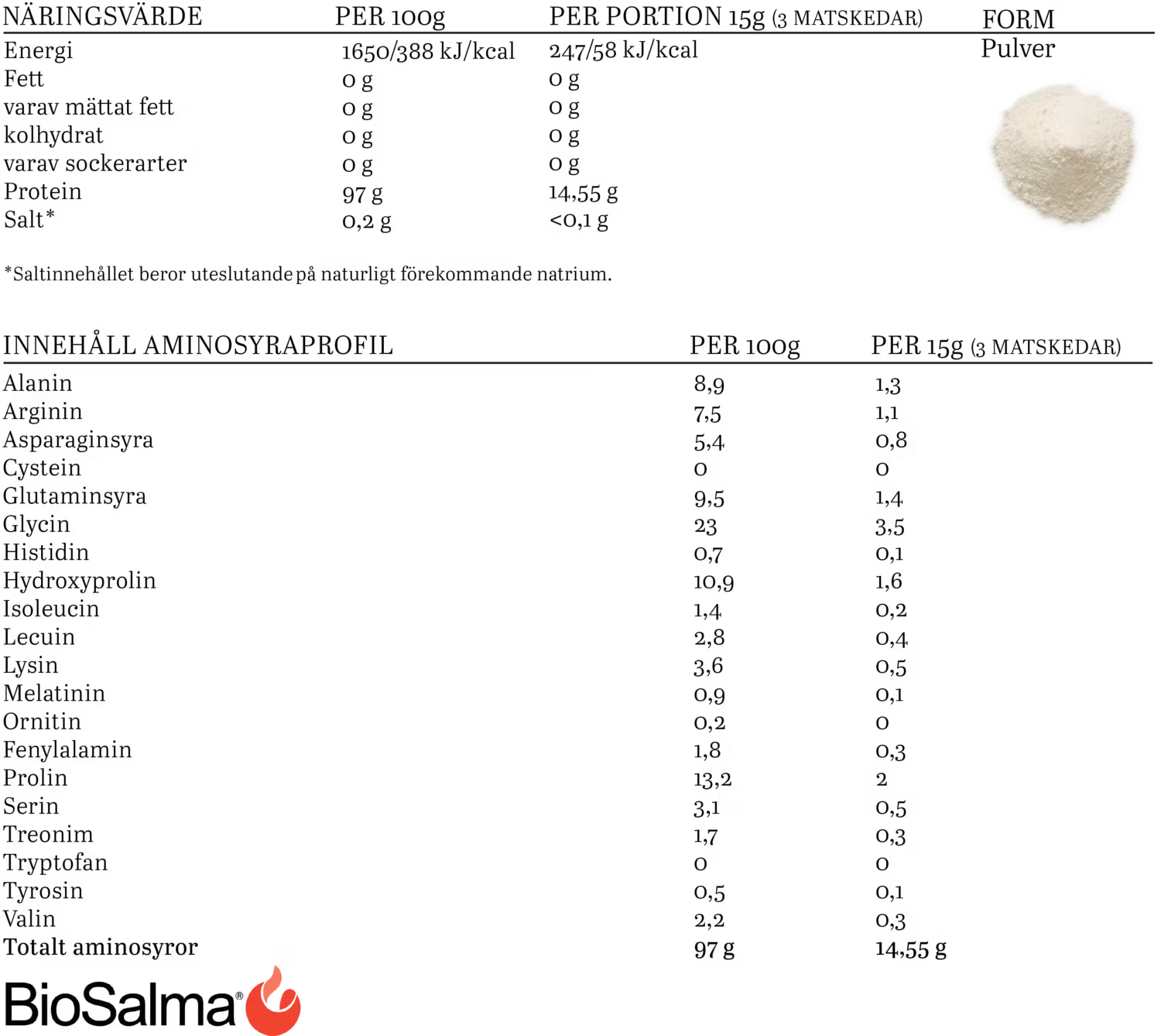 Biosalma Pure Collagen 97% Eiweiß - 250 g