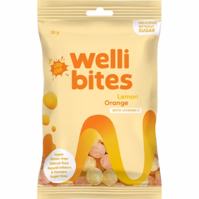 Wellibites Super Sour Lemon & Orange, Vitamina C - 50 grammi