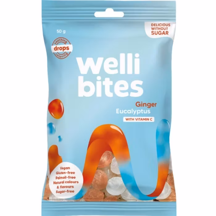 Wellibites Drops Ginger & Eucalyptus Vitamin C - 50 g