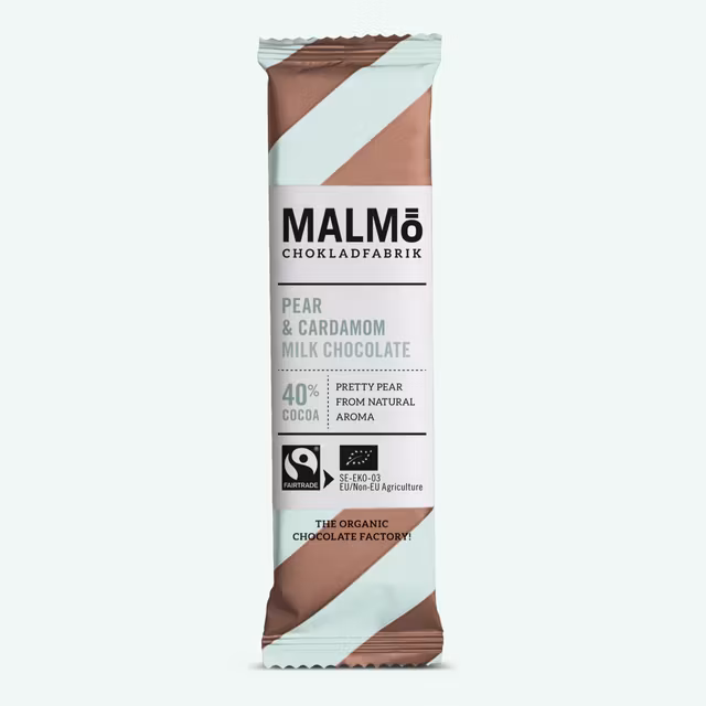 Malmö Chokladfabrik Pera y Cardamomo 40% - 25 gramos