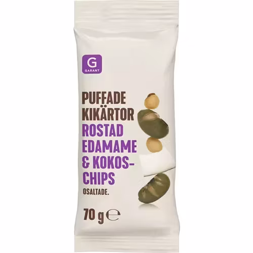 Garant Mix Ungesalzene gepuffte Kichererbsen, geröstete Edamame & Kokosflocken - 70 Gramm