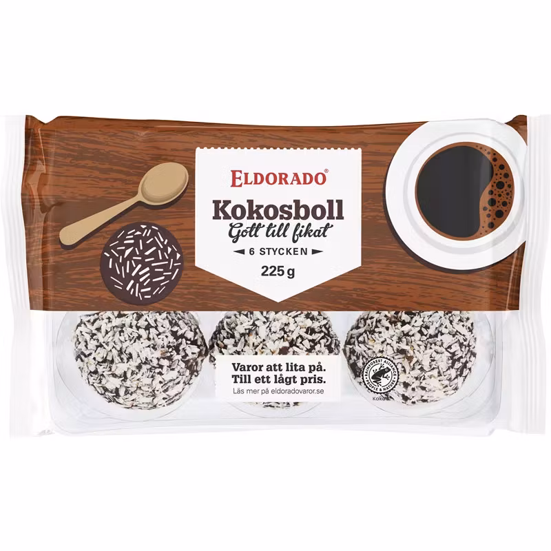 Bolitas de coco Eldorado "Kokosboll", paquete de 6 - 225 gramos