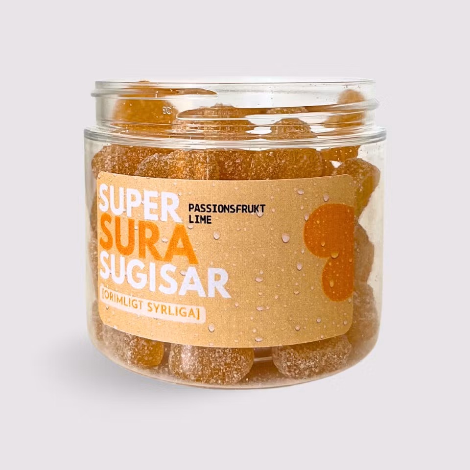 Pastillfabriken Super Sour "Sugisar", Maracuyá y Lima - 120 gramos