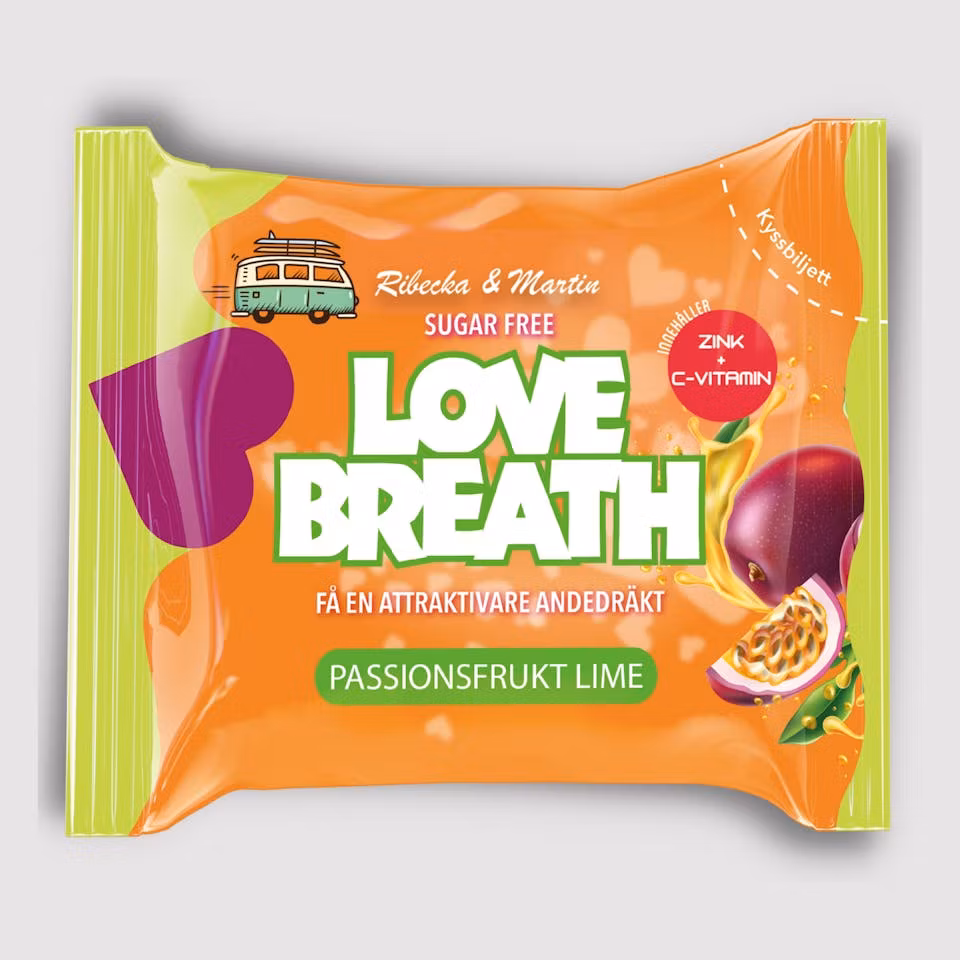 Pastillfabriken Love Breath, Maracuyá y Lima - 25 gramos
