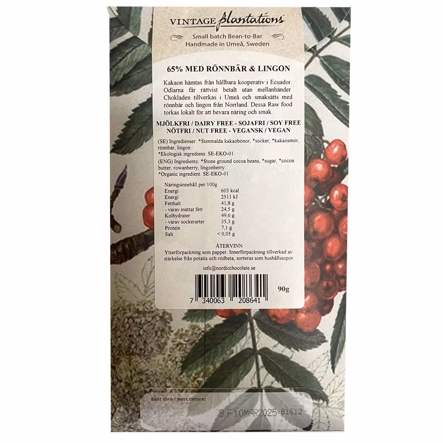 Nordic Chocolate, Rowanberry And Lingonberry, 65% - 90 grams