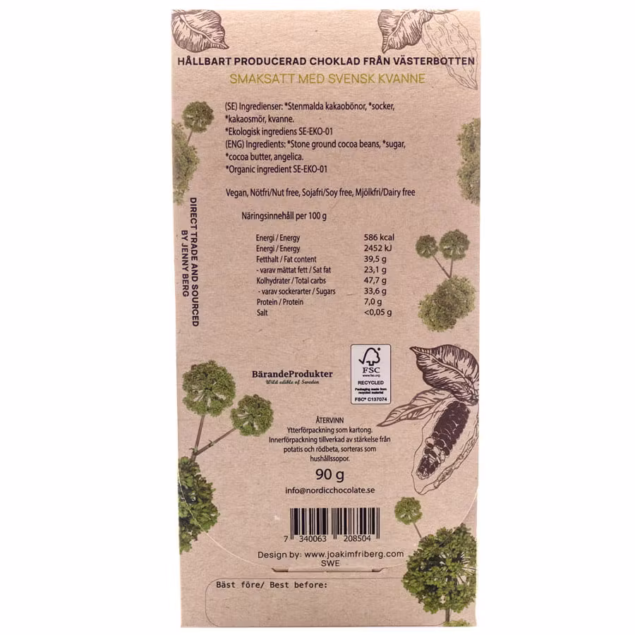 Nordic Chocolate, Garden Angelica, 65% - 90 grams