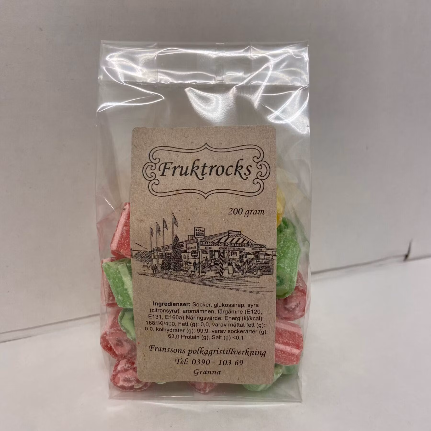 Franssons Bastón de Caramelo Polkagrisar, Rocas de Frutas - 200 gramos