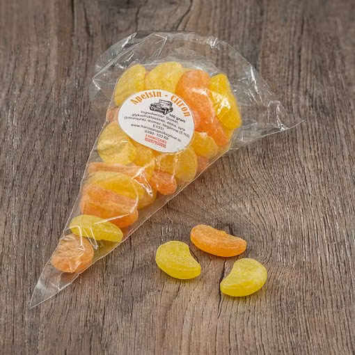 Franssons Polkagrisar Old-fashioned orange/lemon wedges - 140g