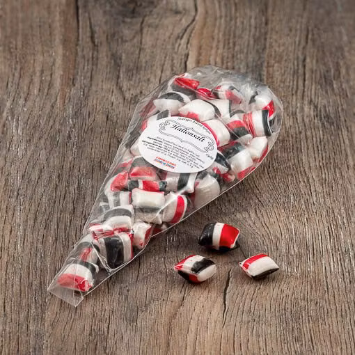 Franssons Polkagrisar Candy Cane, Malinowe Solone Karmelki - 140 gramów