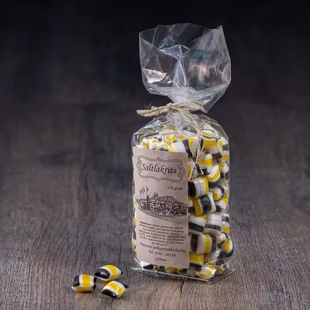 Franssons Polkagrisar Candy Cane, Salted Licorice Caramels - 450 grams