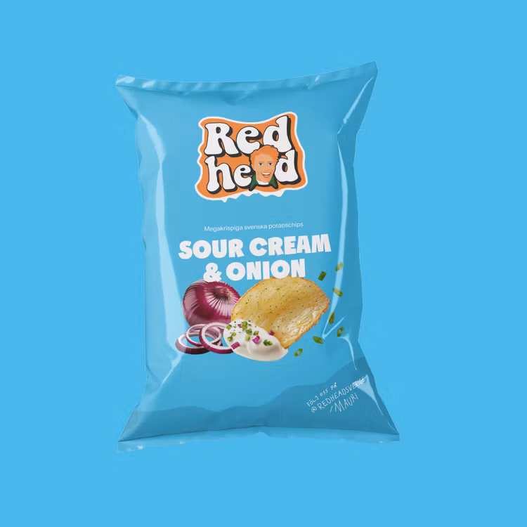 Redhead Kartoffelchips, Sauerrahm und Zwiebeln - 150 Gramm