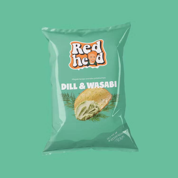 Redhead Kartoffelchips, Dill & Wasabi - 150 Gramm