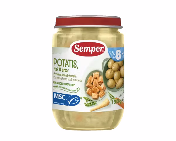 Semper Potatoes, Fish And Peas 8 Months - 190 grams