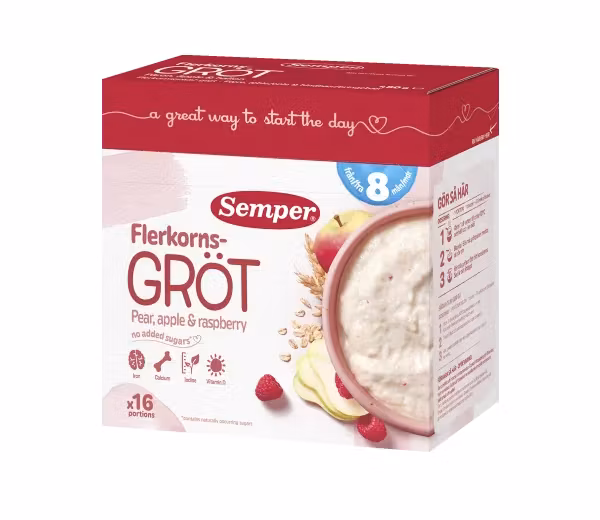 Semper Multi-grain Porridge Pear, Apple & Raspberry 8 Months - 480 grams