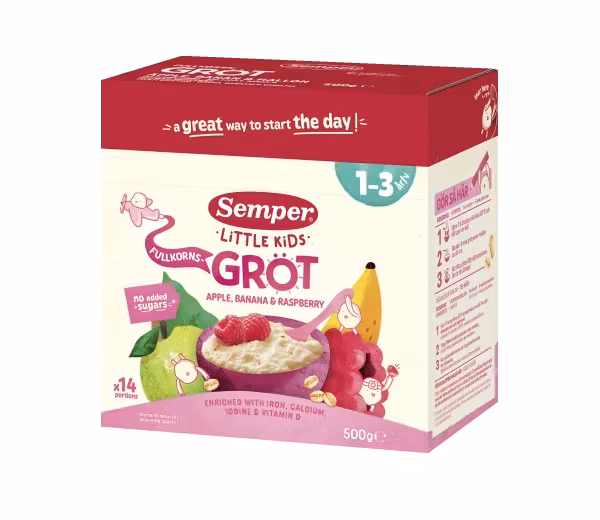 Semper Whole-grain Porridge Apple, Banana & Raspberry 1-3 years - 500 grams