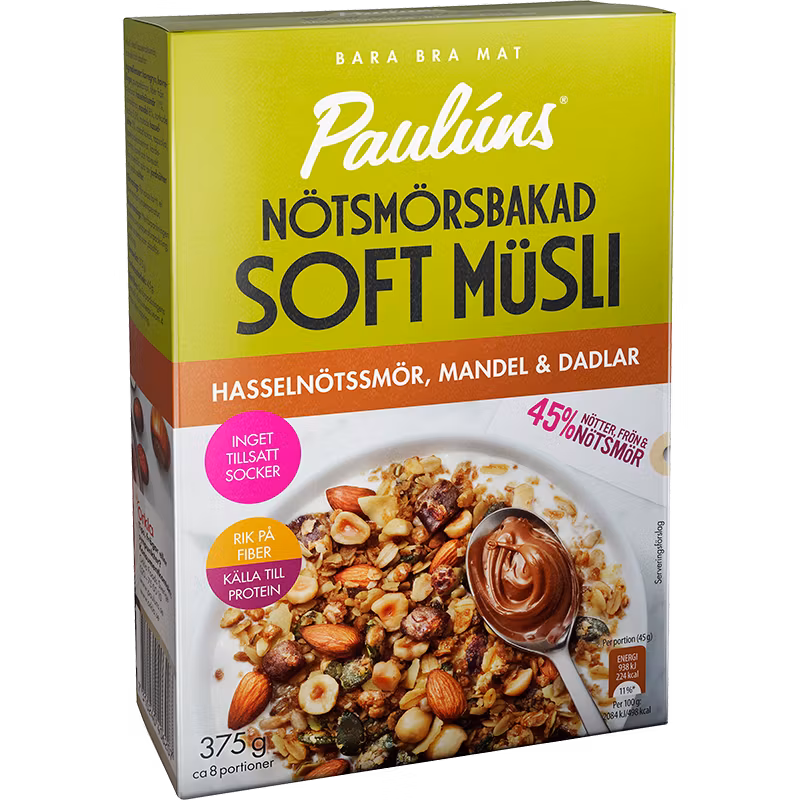 Paulúns Nut Butter Baked Soft Muesli Masło orzechowe, migdały i daktyle - 375 gramów