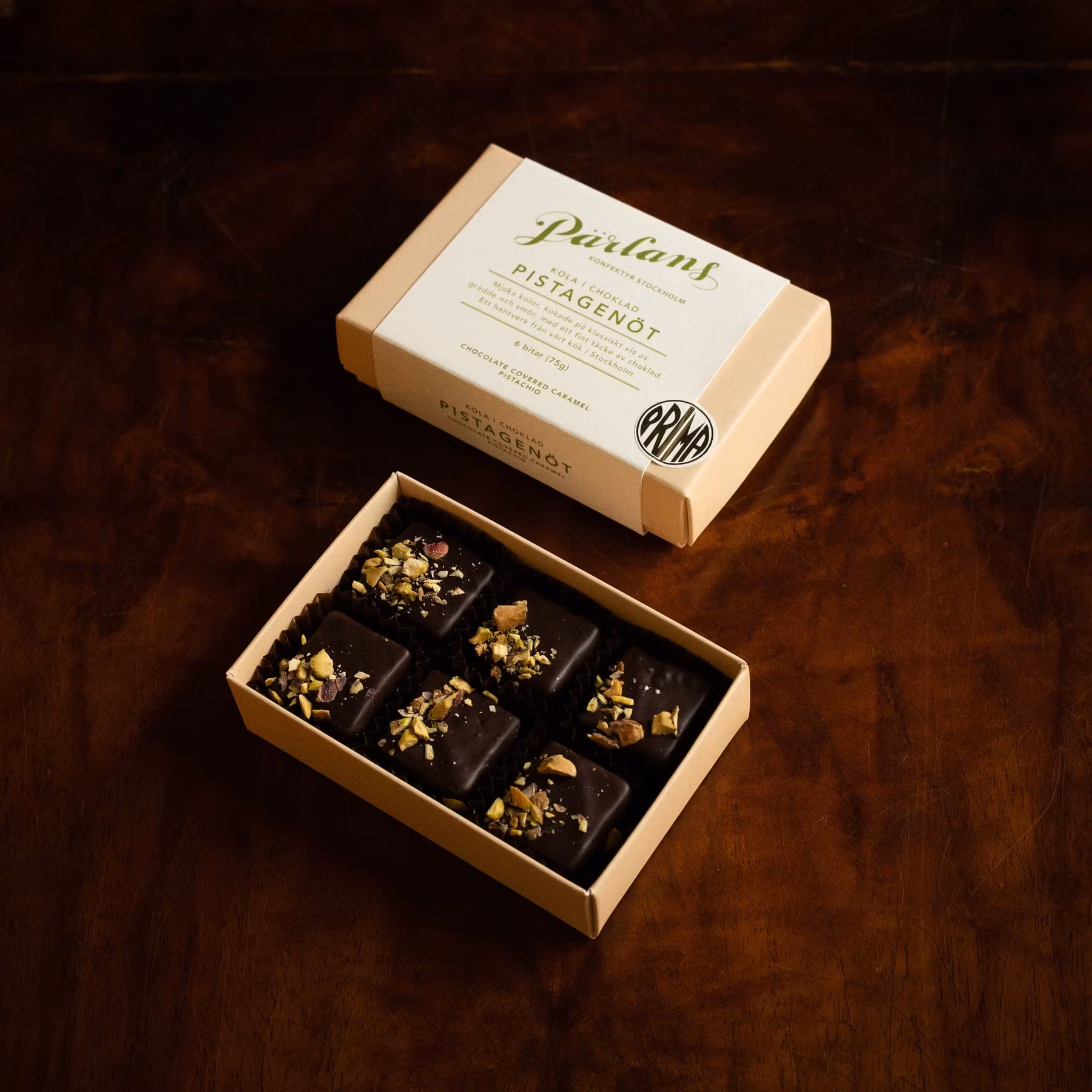 Pärlans Konfektyr Caramello Ricoperto di Cioccolato, Pistacchio - 6 pezzi