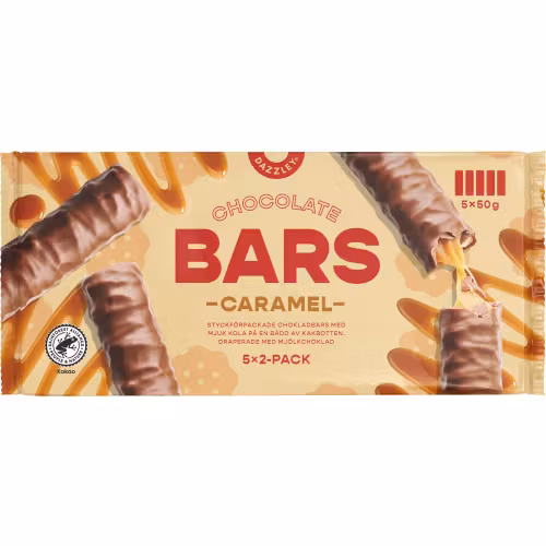Barras Dazzley, chocolate y caramelo, paquete de 5 - 250 gramos