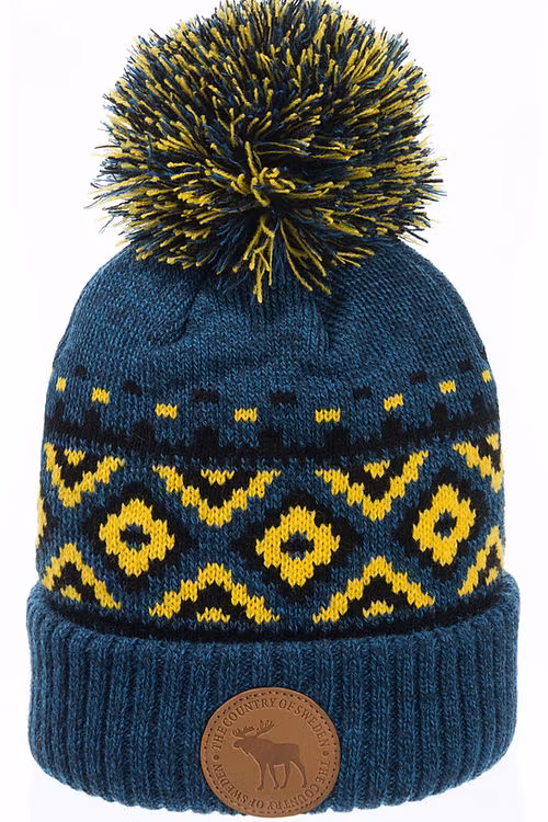 Robin Ruth Leather Stamp Beanie - Schweden, Blau/Gelb