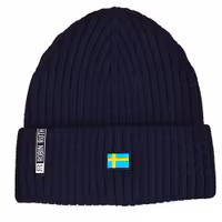 Robin Ruth Timeless Leather Stamp Winter Hat - Sweden Flag, Black
