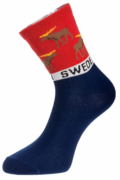 Robin Ruth Classic Socken, Größe 26-42 - Elch, Marineblau/Rot