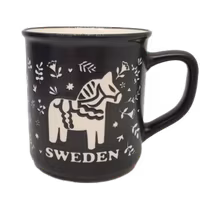 Robin Ruth Dala Horse Embossed Ceramic Mug, Black - 9,5x10 cm