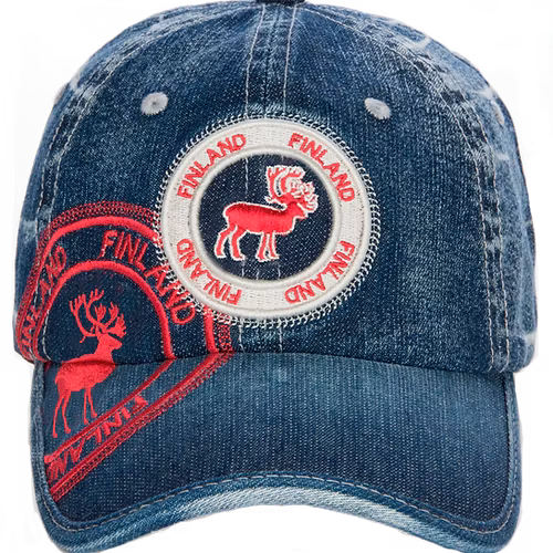 Robin Ruth Washed Denim Cap – Rentier, Blau/Rot