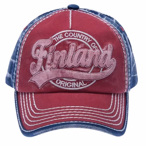 Robin Ruth Washed Denim Cap - Finnland, Rot/Blau