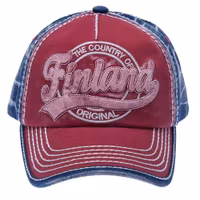 Robin Ruth Washed Denim Cap - Finland, Red/Blue