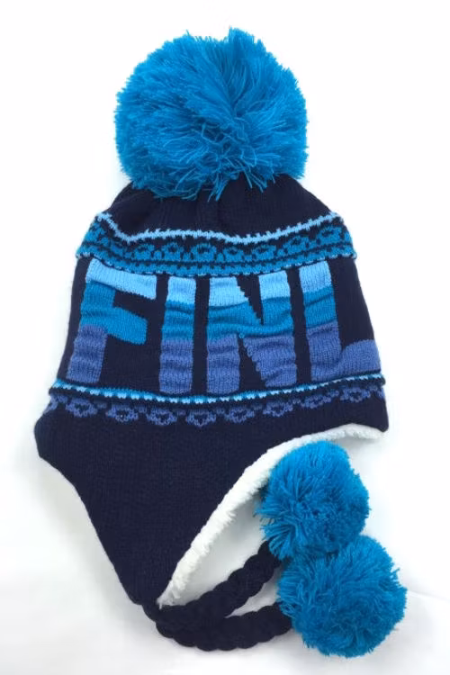 Robin Ruth Classic Bon Bon Wintermütze – Finnland, Schwarz/Blau
