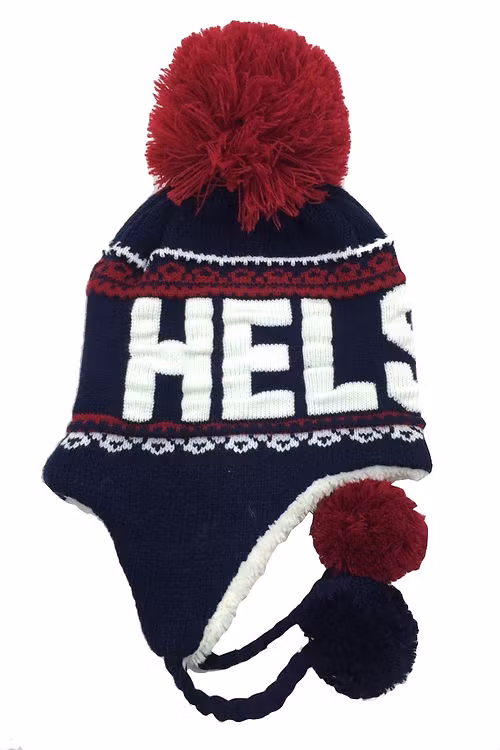 Robin Ruth Classic Bon Bon Wintermütze - Helsinki, Schwarz/Rot/Weiß